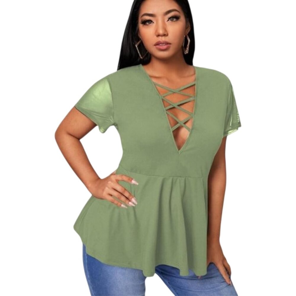 Women's Short Sleeve Peplum Top- Size: XL (Plus)